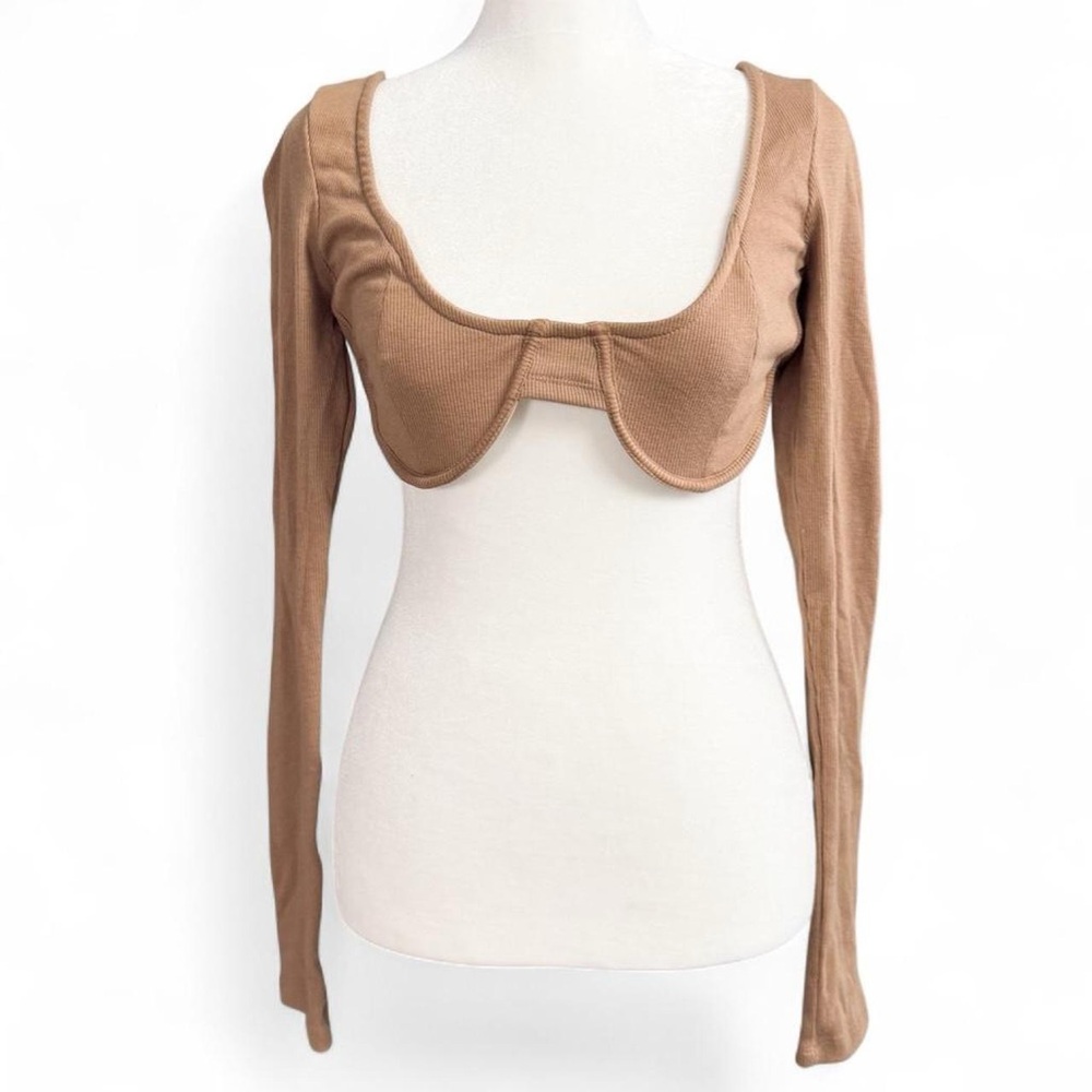No Vacancy Brown Long Sleeve Underwire Crop Top – Size Small – NWT
